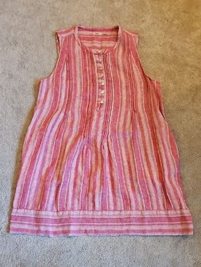 Faherty Reddish Pink and White Striped Linen Blens Dress/Tunic